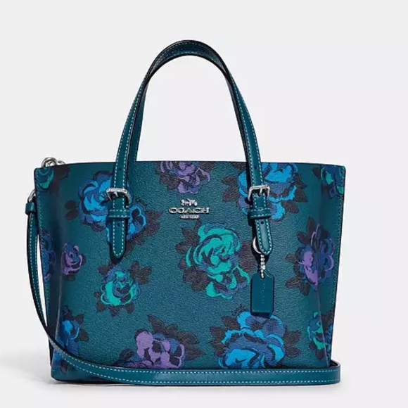 NWT Coach CE583 Lille Carryall With Jumbo Floral Print in Deep Turquoise Multi - Picture 1 of 16